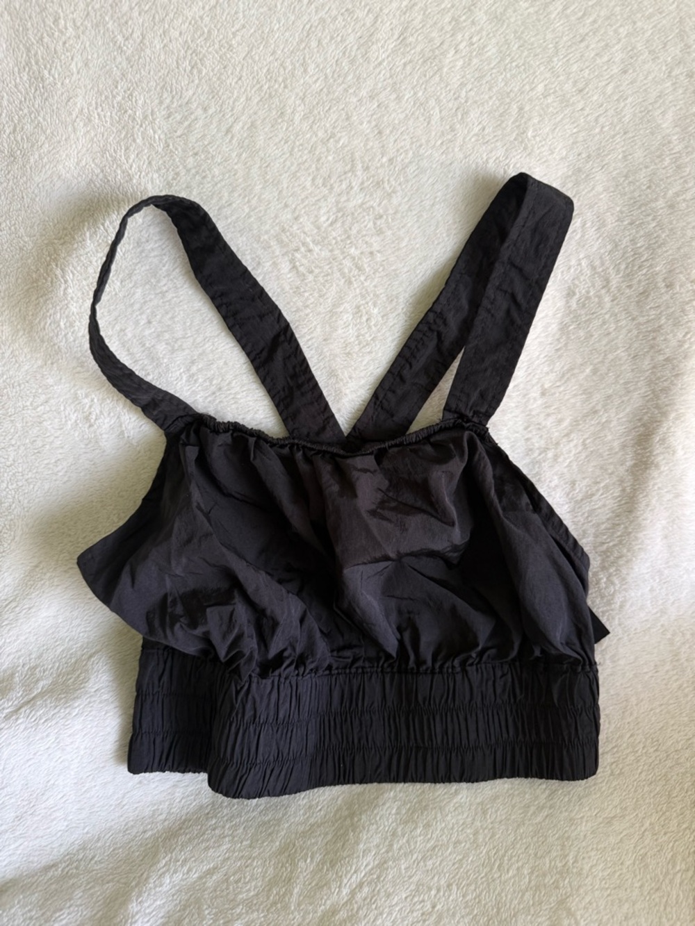 FP Movement by Free People Black Ruffle Crop Tank Top